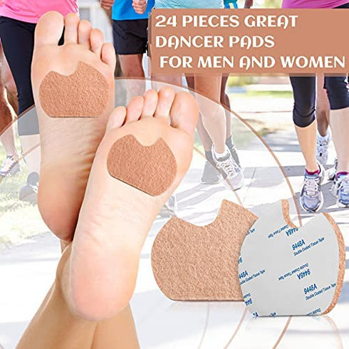 SATINIOR 24 Pieces Foot Pads for Dancer Sesamoiditis Pads for Ball of feet Pain Felt Forefoot Cushion Pads Self-Adhesive Foot Cushion Pads for Men Women Dancing Pain Relief (Beige)